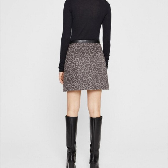 Club Monaco Leopard Print Centie Mini Skirt Leather Wool Grey Women's Size 14 - Picture 1 of 13